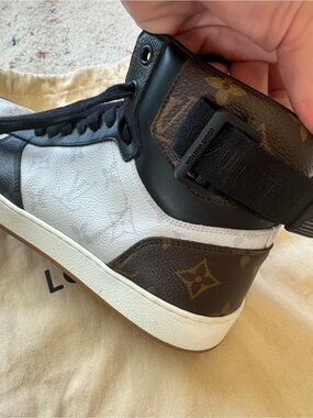Louis Vuitton White, Black & Brown Monogram High-Top Sneaker
